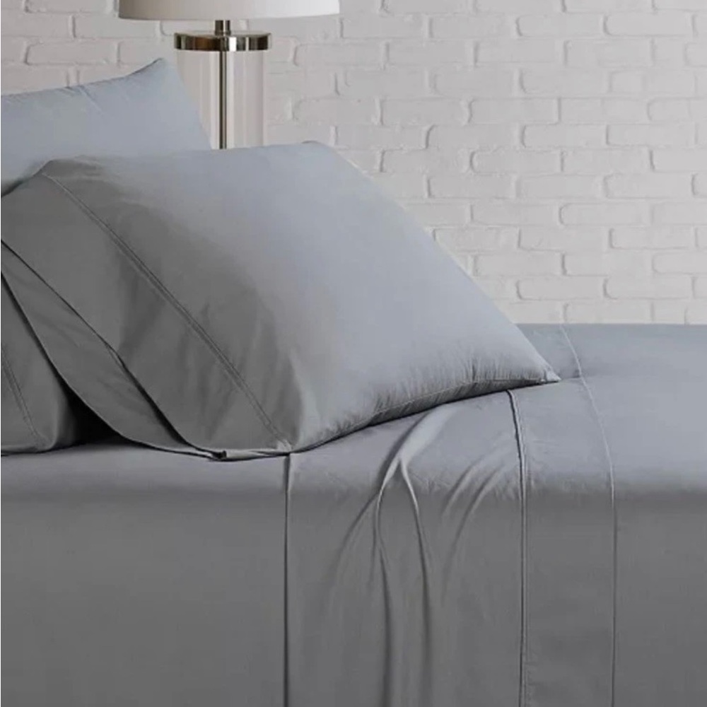 Brooklyn Loom Solid Cotton Percale , Grey Full 4 Pc Sheet Set , Súper Soft 🔥
